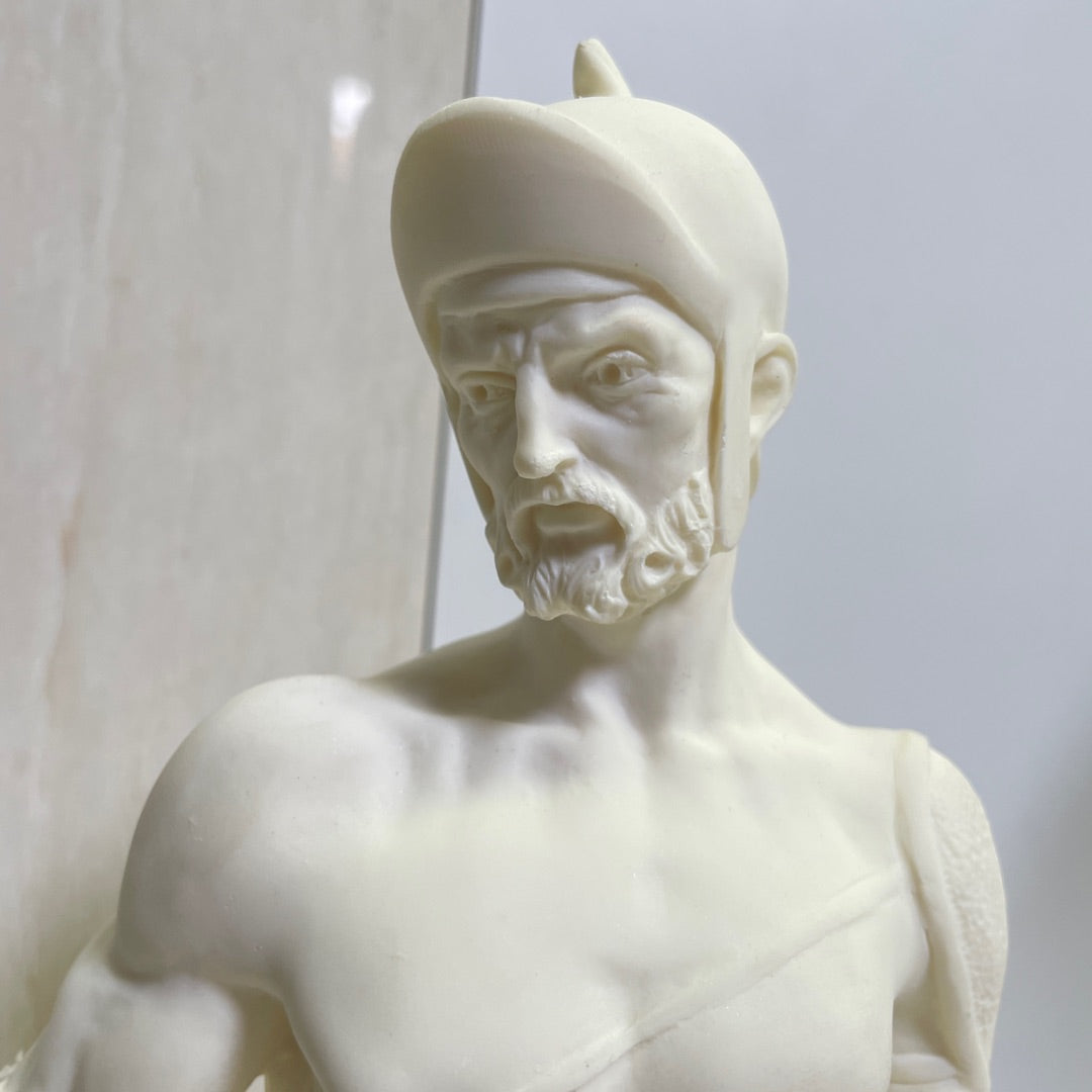 Statue – Warrior Holding Woman with Lion 16 in H Santini Bonded Marble Italy Attic No Returns - Museumize.com