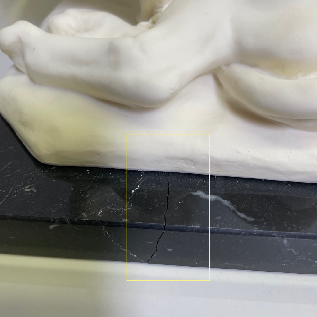 Statue – Warrior Holding Woman with Lion 16 in H Santini Bonded Marble Italy Attic No Returns - Museumize.com