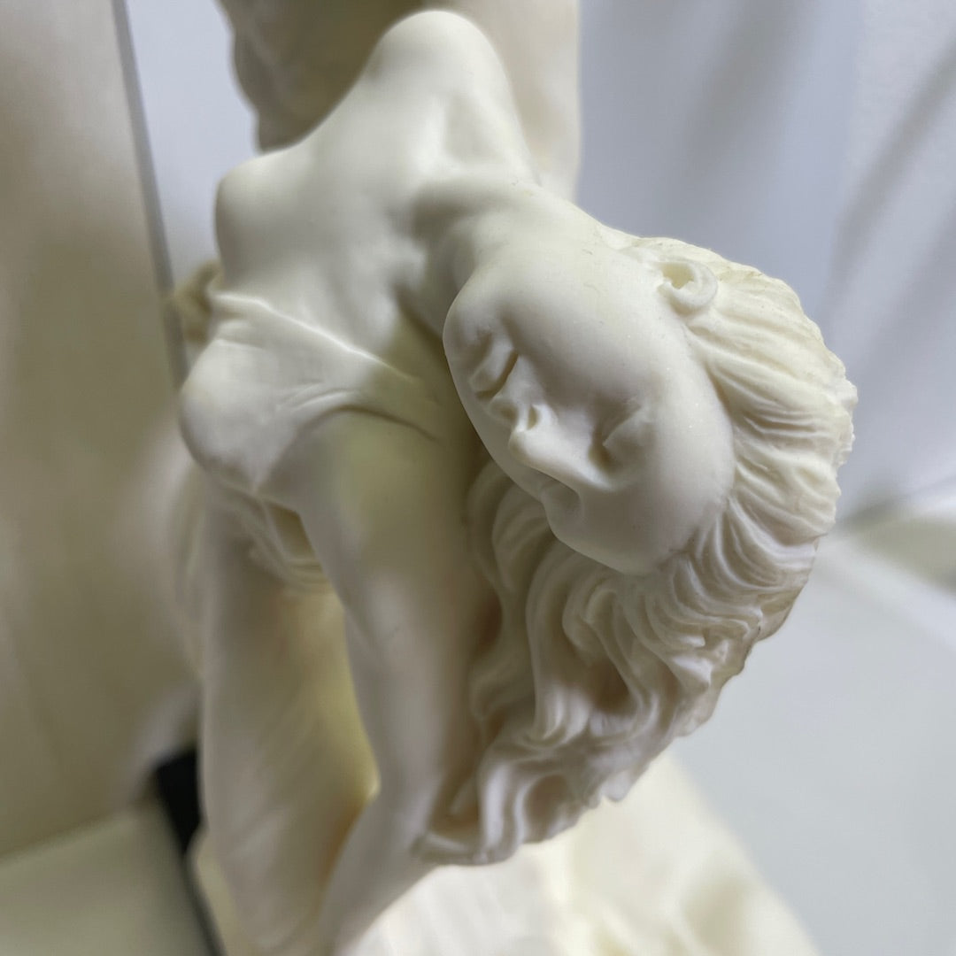 Statue – Warrior Holding Woman with Lion 16 in H Santini Bonded Marble Italy Attic No Returns - Museumize.com