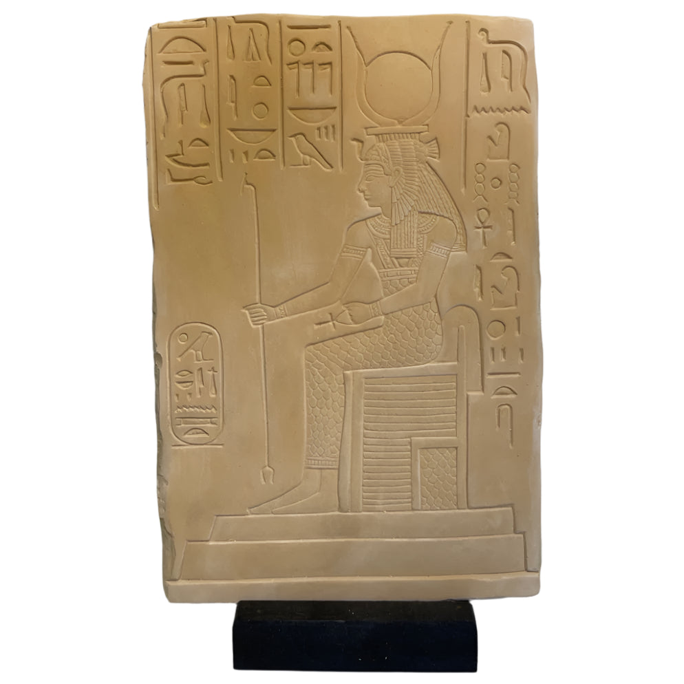 Wall Hanging - Egyptian Goddess Kneeling as Queen on Throne with Stand 6.75H AS IS ATTIC no returns - Museumize.com