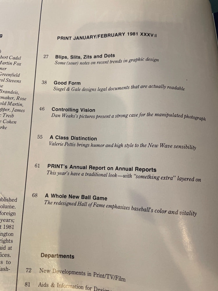 table of contents 1981 Print Magazine graphic design issue