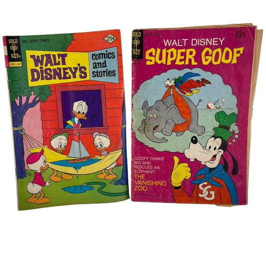 Two vintage Walt Disney comic books on a white background