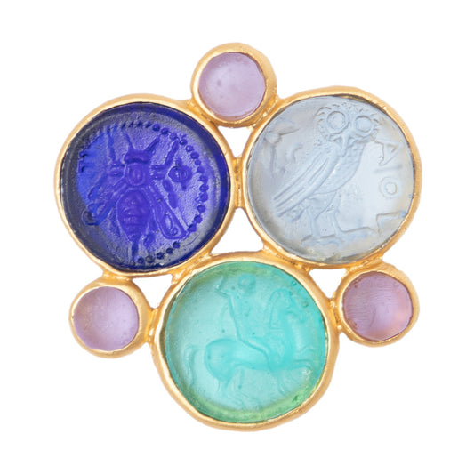 Glass Multi-Coin Antiquity Brooch by Michael Michaud