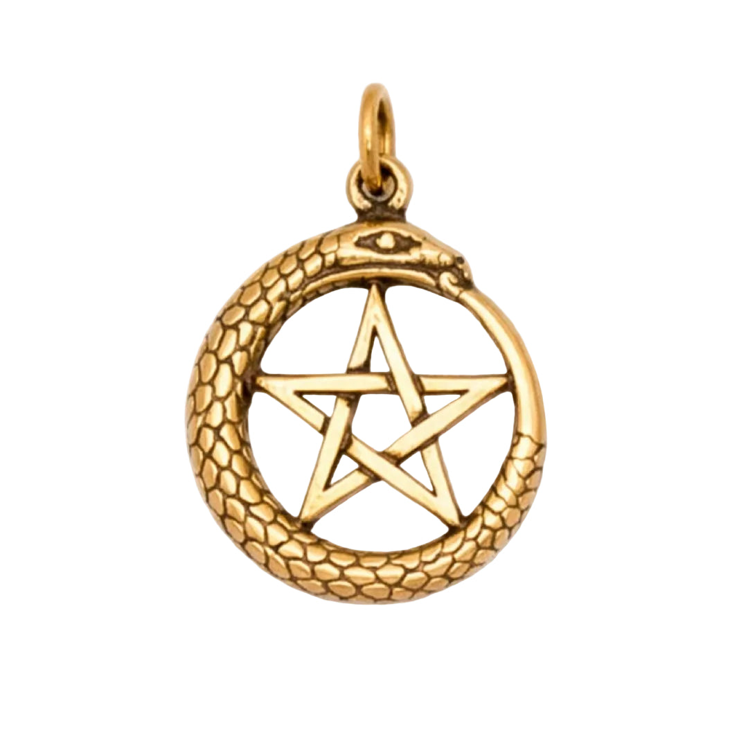 bronze pendant with oroborus snak and pentacle