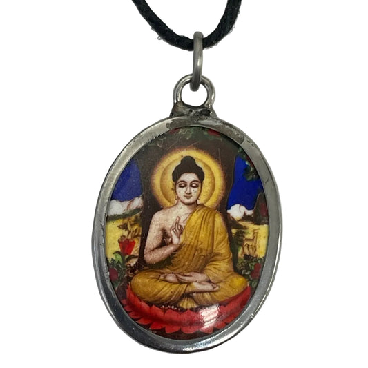 Buddha in Meditation Vipassana Ceramic Unisex Pendant Charm Necklace