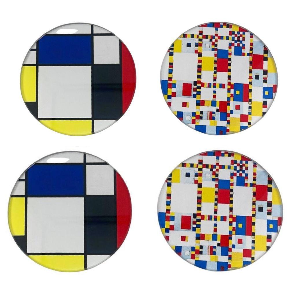 Mondrian Abstract Paintings Bar Drink Glass Coasters Set of 4, Assorted Styles - Museumize.com