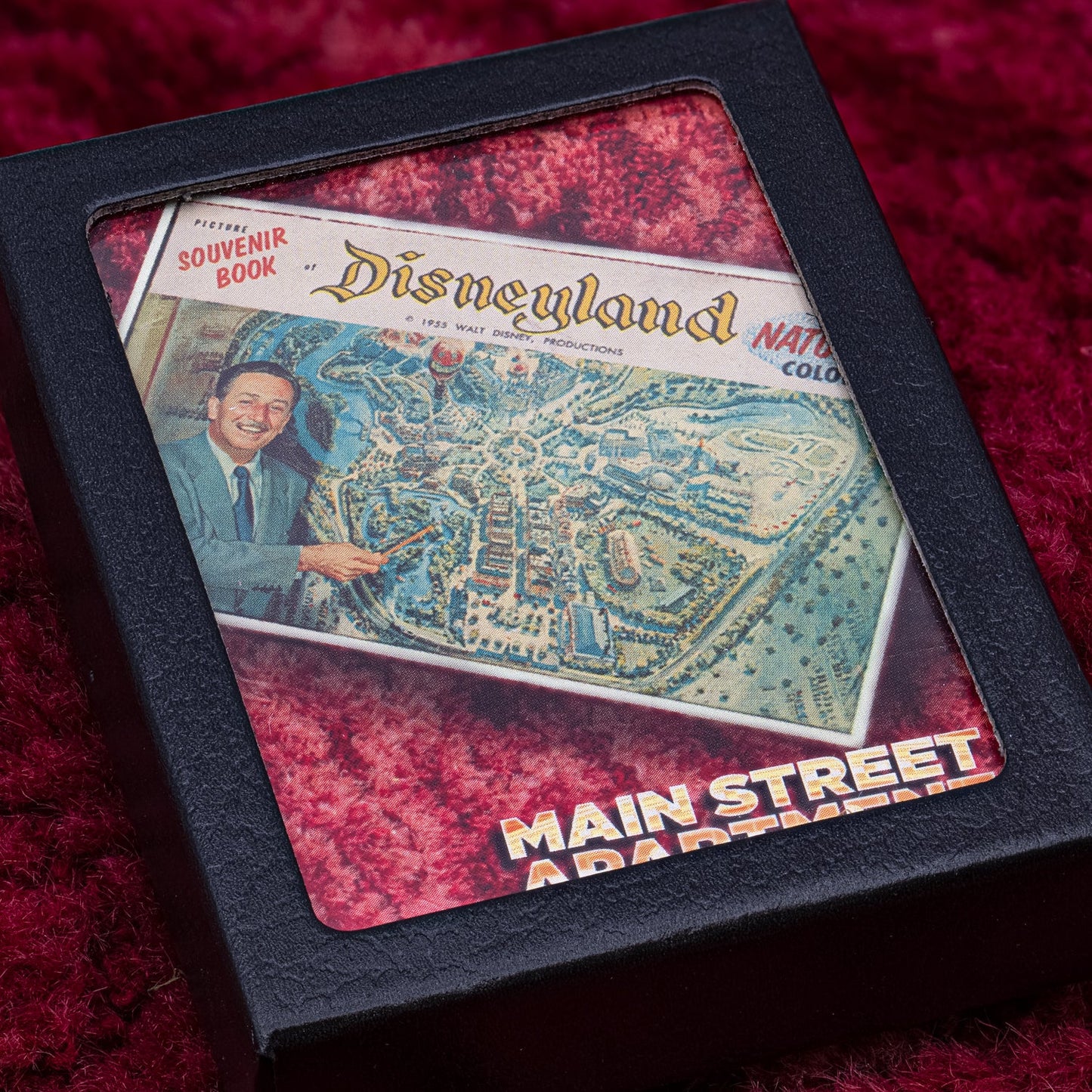 Vintage Disneyland Cranberry Room carpet artifact with Mini Museum authenticity seal and display card