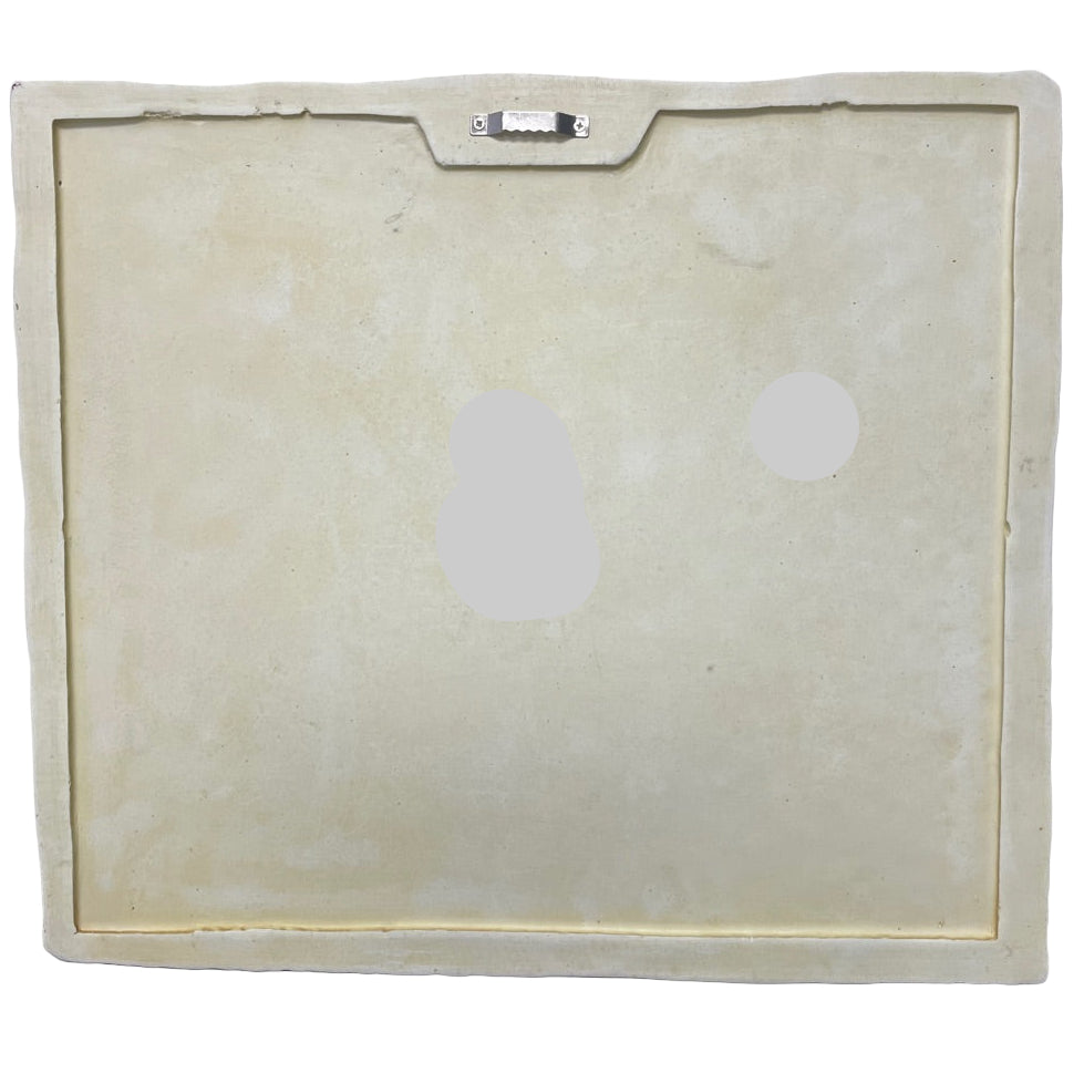 Wall hanging relief Egyptian style shows hanging mount attached to back of artwork