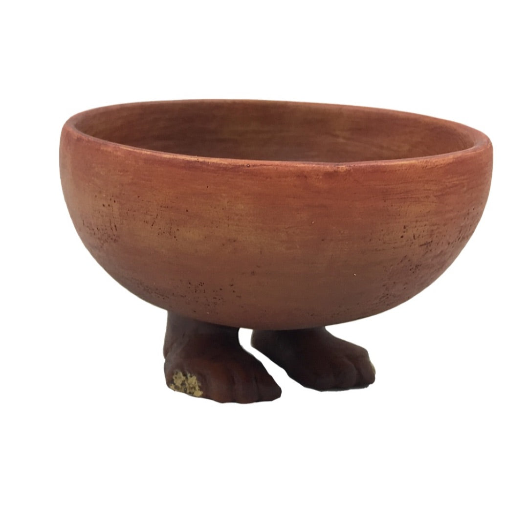 Egyptian offering bowl with sculpted human feet, predynastic ritual vessel museum replica
