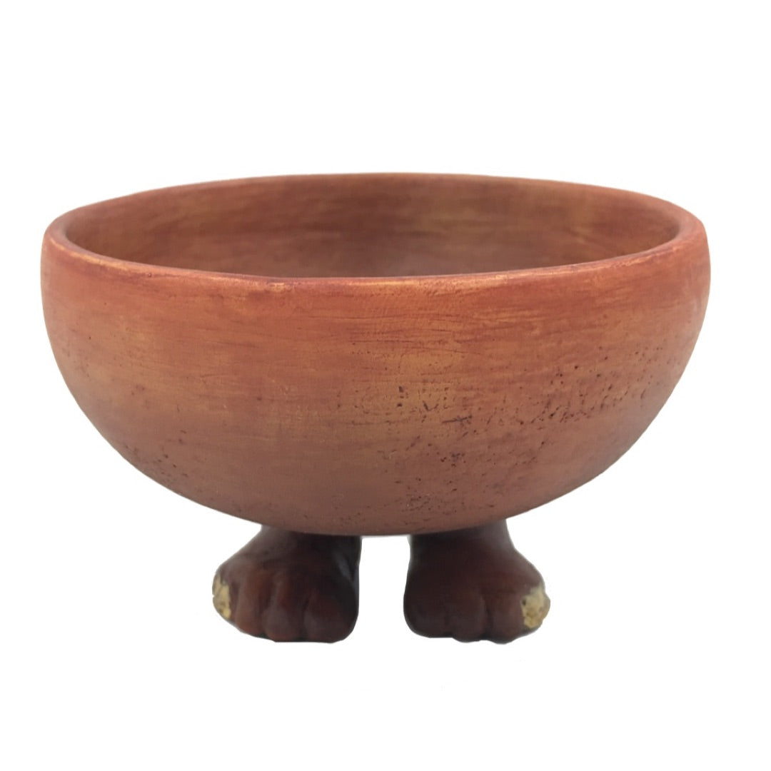 Small Egyptian offering bowl with human feet inspired by Naqada period ceramic pottery