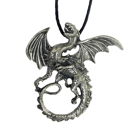 Dragon Breathing Fire Celtic Pewter Pendant Costume Charm Necklace - Museumize.com