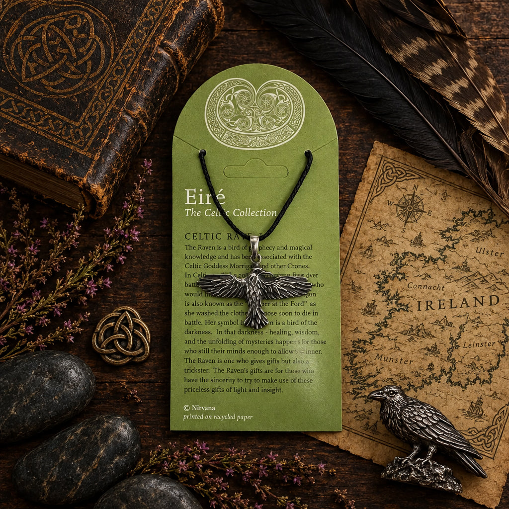 Raven Celtic Prophesy Morrigan Bird Pewter Pendant Charm Necklace - Museumize.com