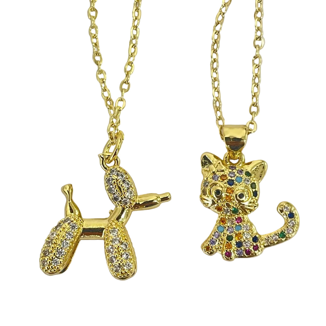 Balloon Dog and Cat Bling Necklaces