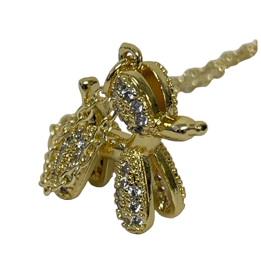 Gold balloon dog pendant with clear stones, bling dog