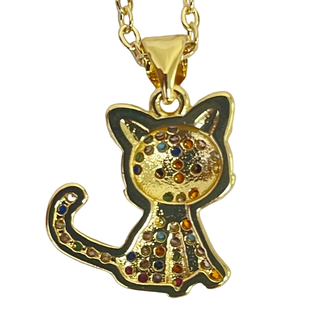 Back view of cat pendant featuring large eyes and raised relief details