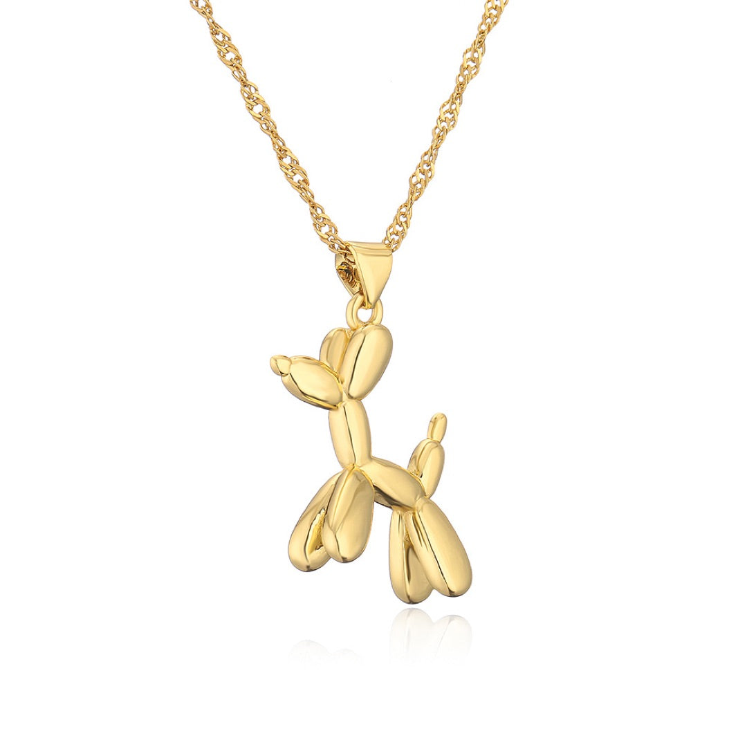 Balloon Dog pendant on gold necklace, famous dog made from balloons