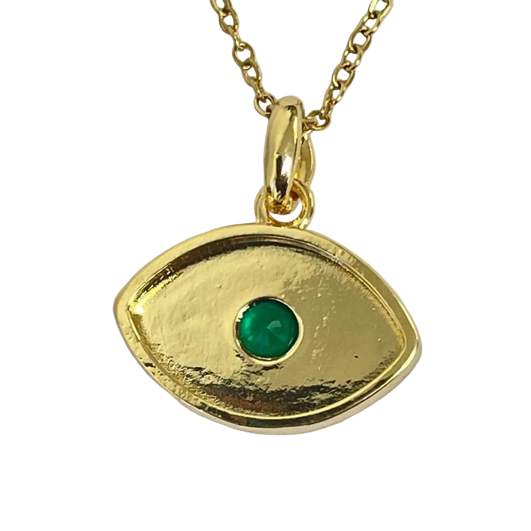 Mystical eye pendant featuring green cabochon center stone