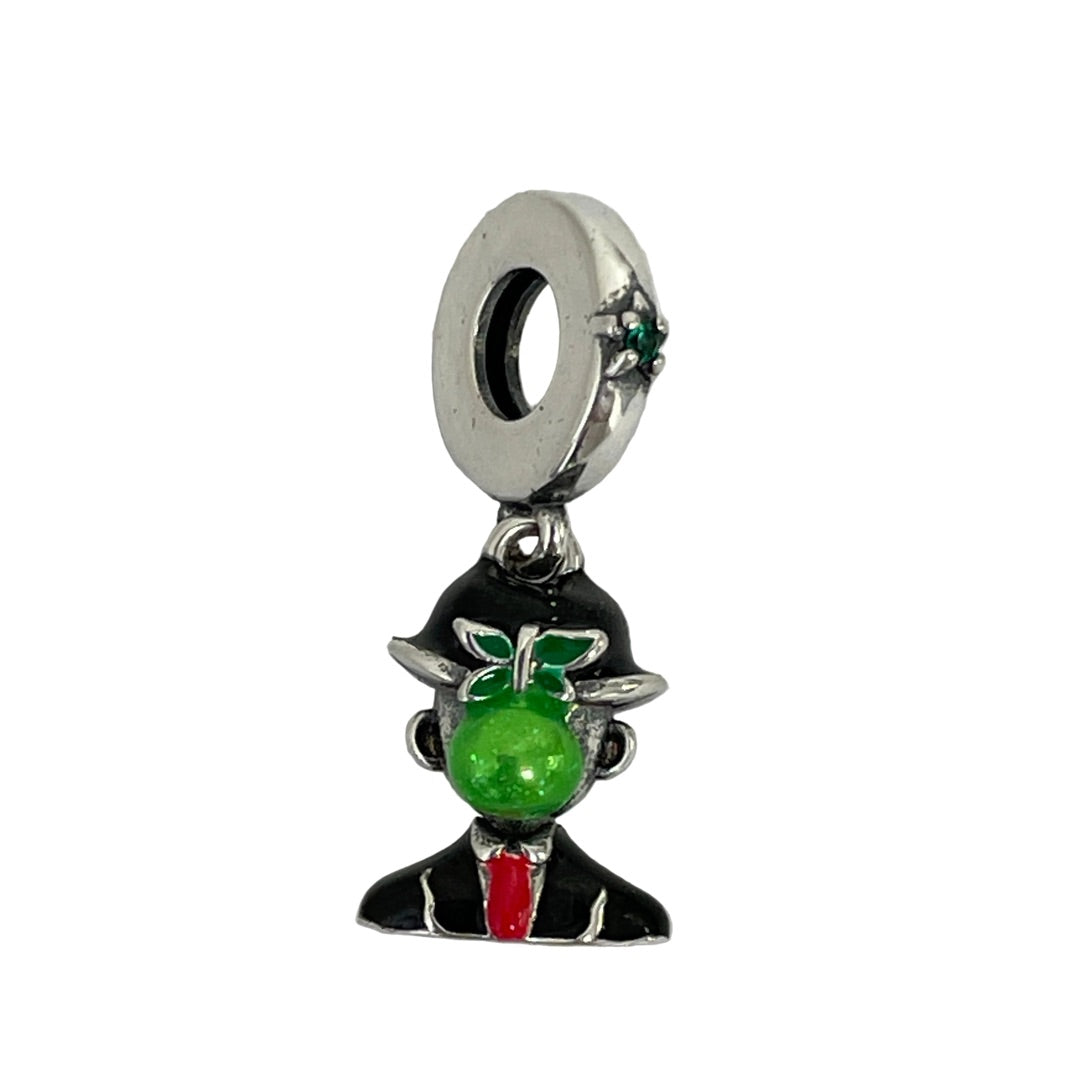 Magritte Son of Man charm bead in S925 silver with green apple detail