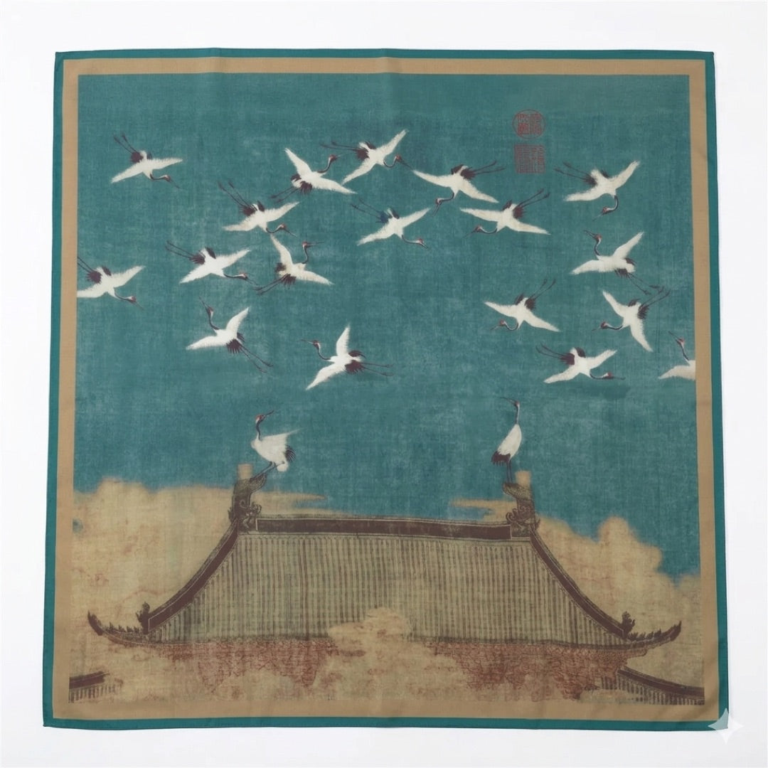 Huizong Auspicious Cranes faux silk scarf