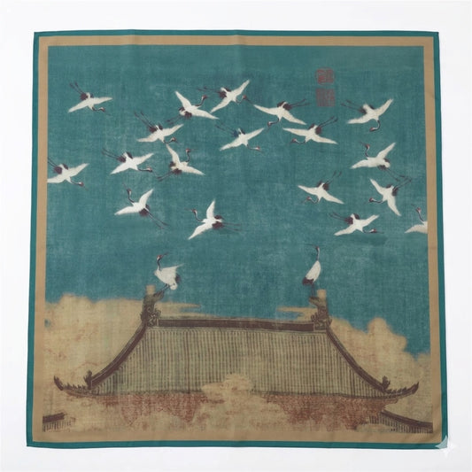 Huizong Auspicious Cranes faux silk scarf