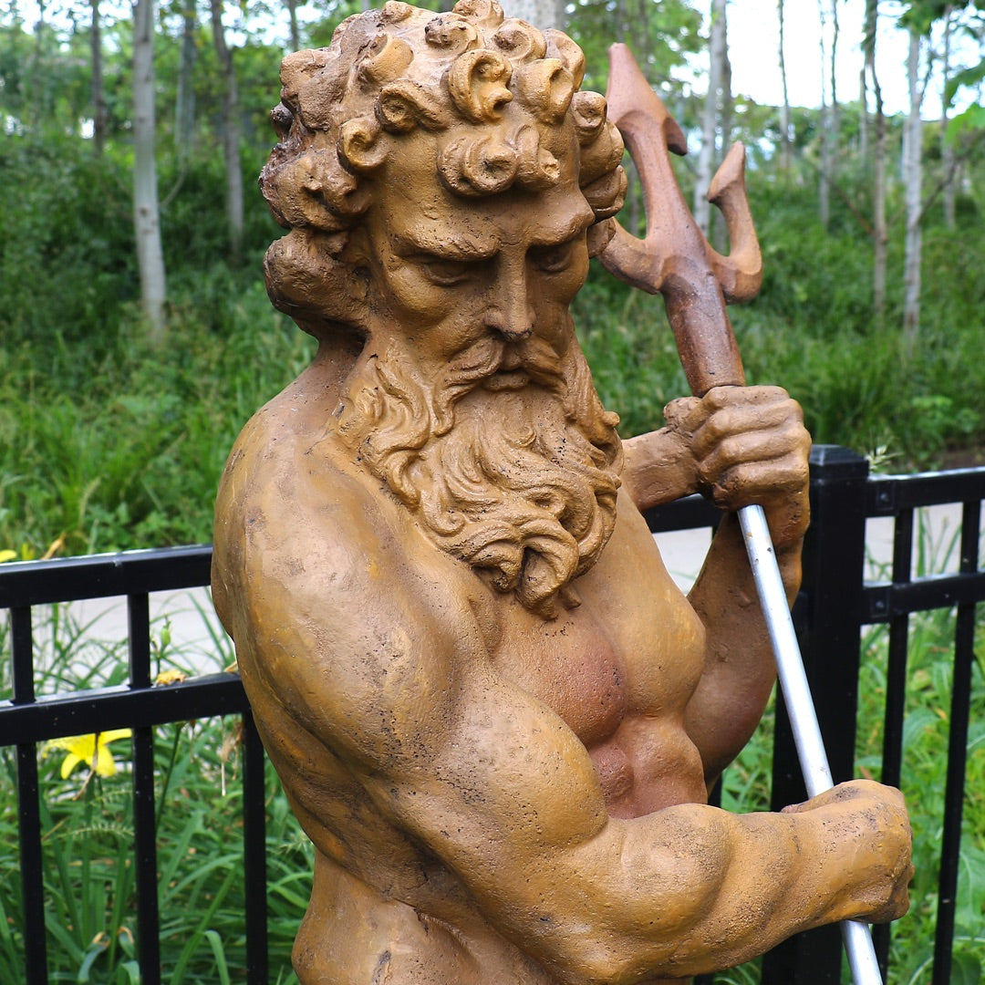 Neptune with Trident and Dolphin Statue Lifesize Garden Statuary 65H