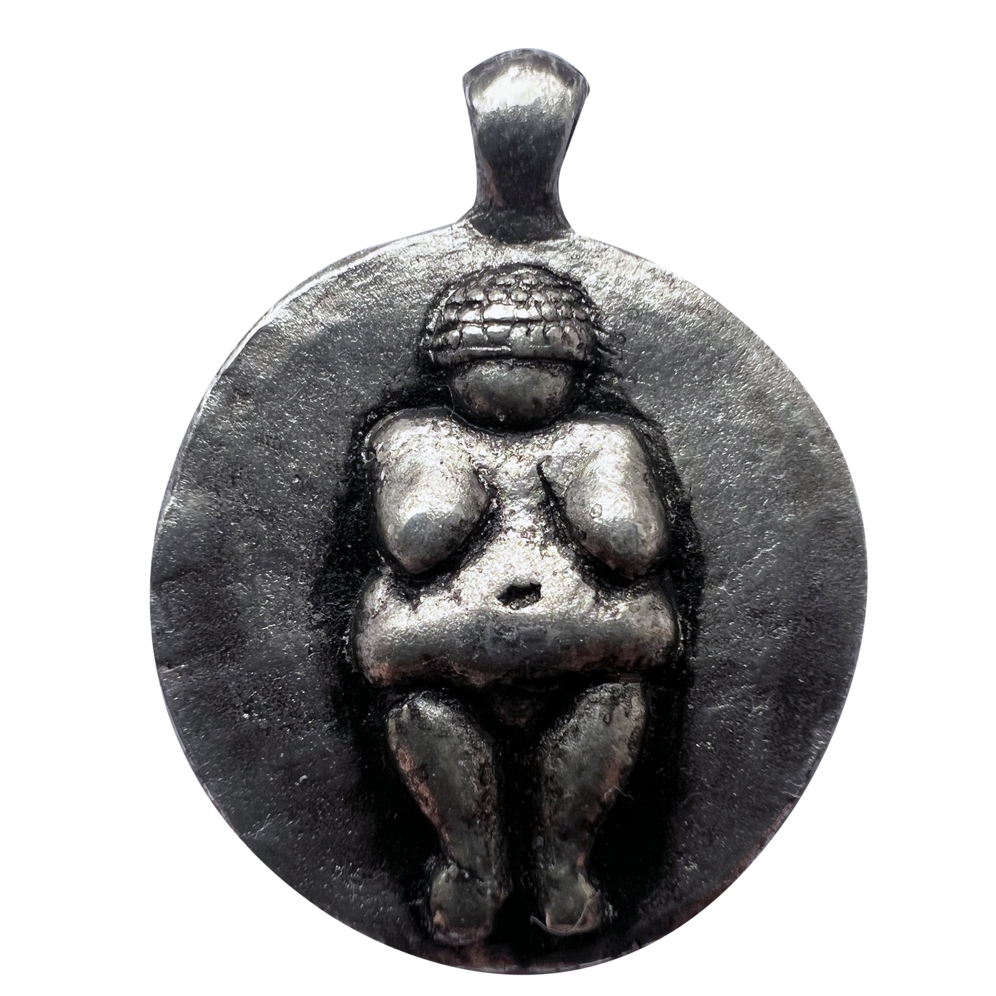 Venus of Willendorf pendant inspired by Paleolithic fertility goddess sculpture.