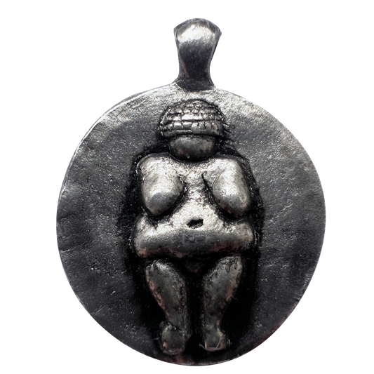 Venus of Willendorf pendant inspired by Paleolithic fertility goddess sculpture.
