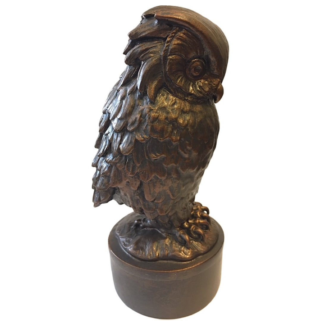 Side view Italian Renaissance owl sculpture after Giambologna 6.75 inch