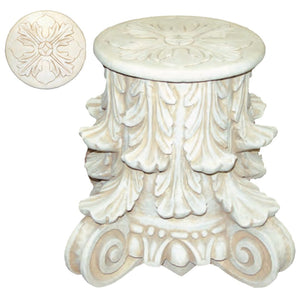 Corinthian Column Display Pedestal or Accent Table with Rosette Relief on Top 17.5H