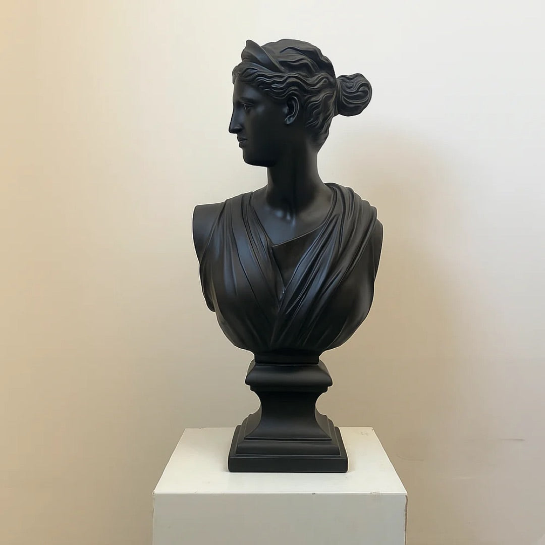 Diana of Versailles bust profile view, black obsidian plaster, 23 in H, HP64520