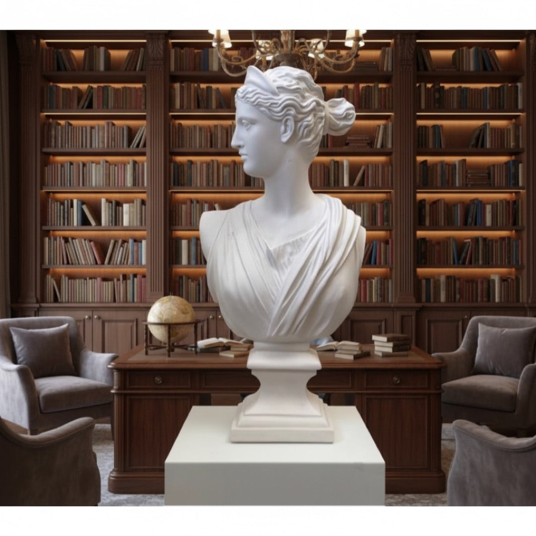 Diana Bust in library, classical style, impressive 23 inches tall