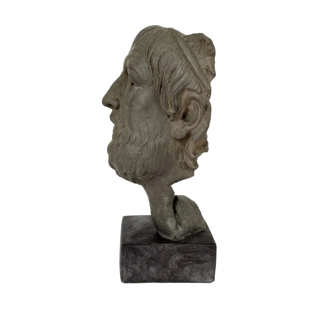 side view homer bust, portrait of odyssey poet
