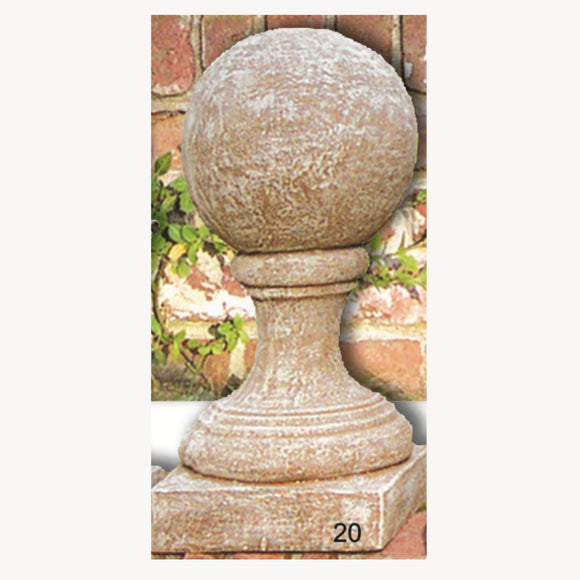 Garden Finial - Sphere Round on Square Base Cement Lawn Ornament 21H x 10W