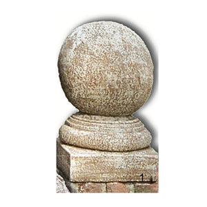 Garden Finial - Round Ball on Square Base Cement Lawn Ornament 15H