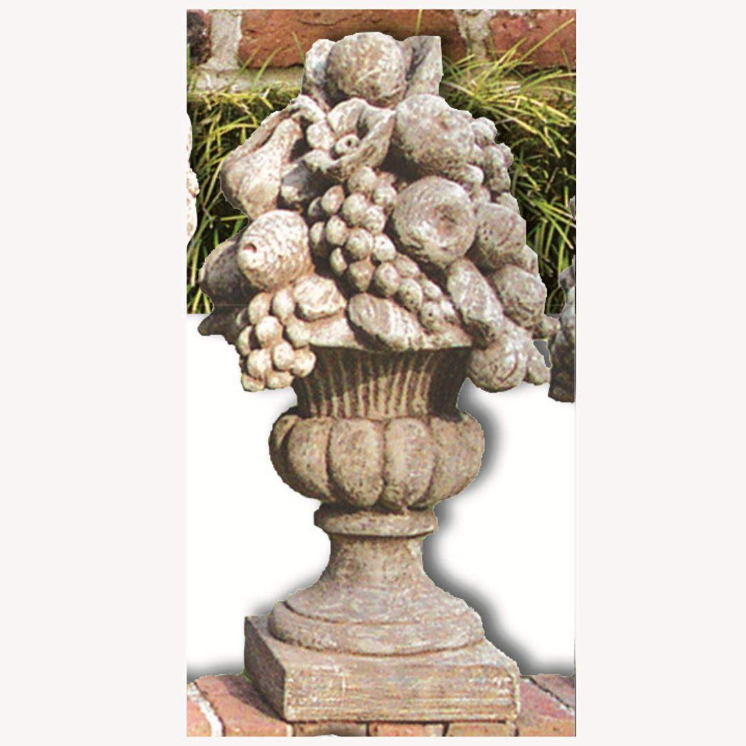 Garden Finial Fruit and Flower Basket Cement Lawn Ornament 24H x 13.