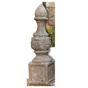 Garden Finial - Grenada Pointy Tall Square Base Cement Lawn Ornament 33H x 9W
