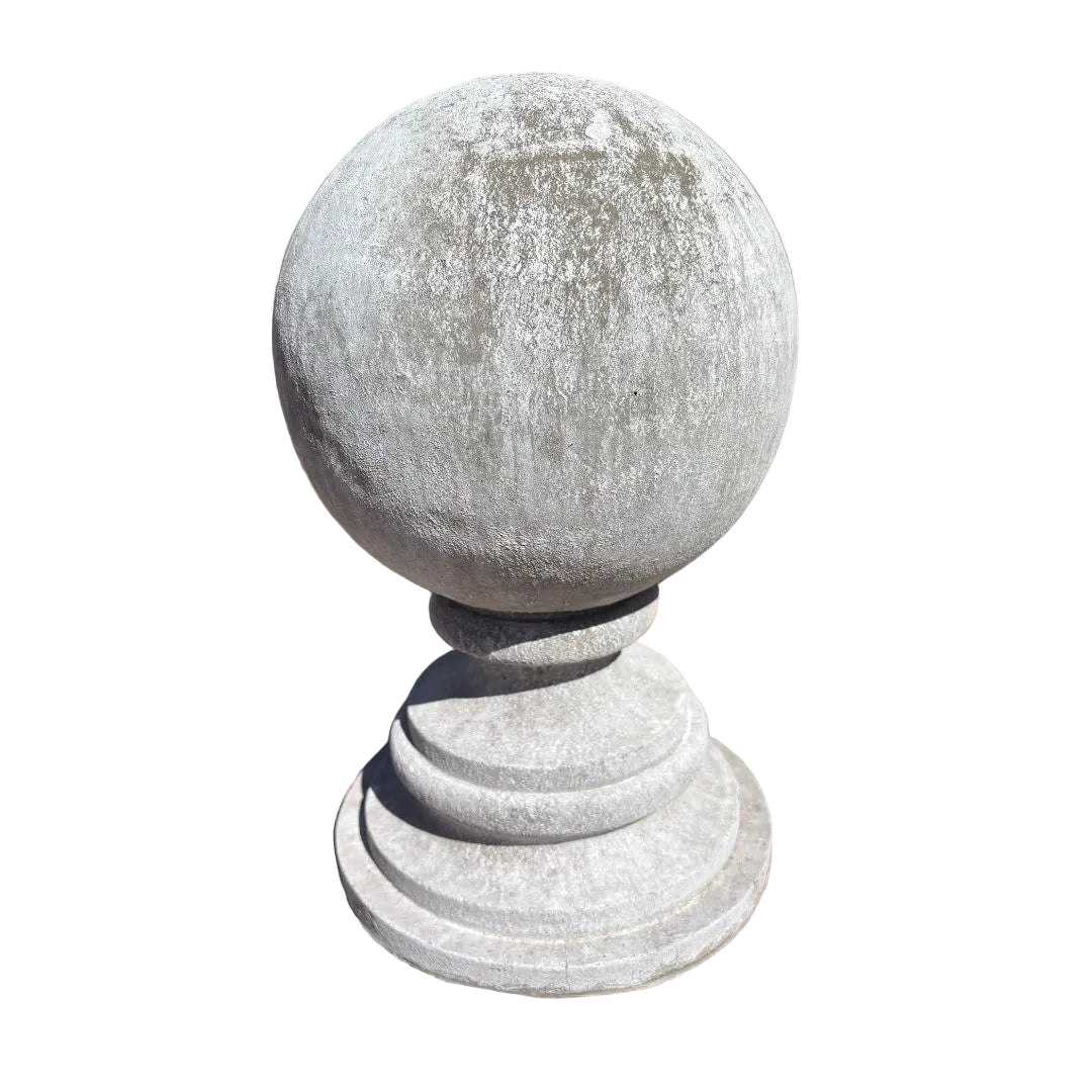 Large round garden finial in cement installed, classical garden decor