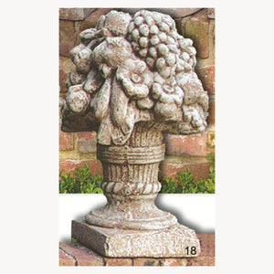 Garden Finial - Fruit and Flower Basket Cement Lawn Ornament 22H x 13W