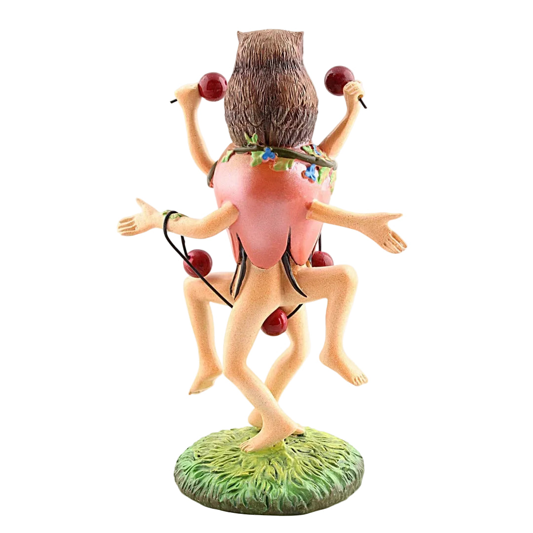 Back view Hieronymus Bosch hybrid creature figurine featuring owl head and dancing legs, JB28.