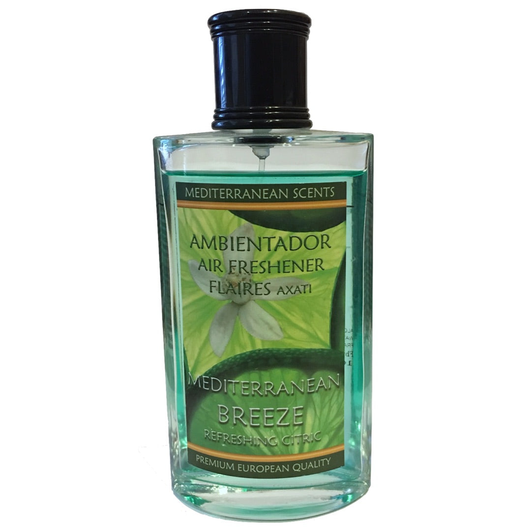 A bottle of Mediterranean Breeze Ambientador Air Freshener by Flaires of pain