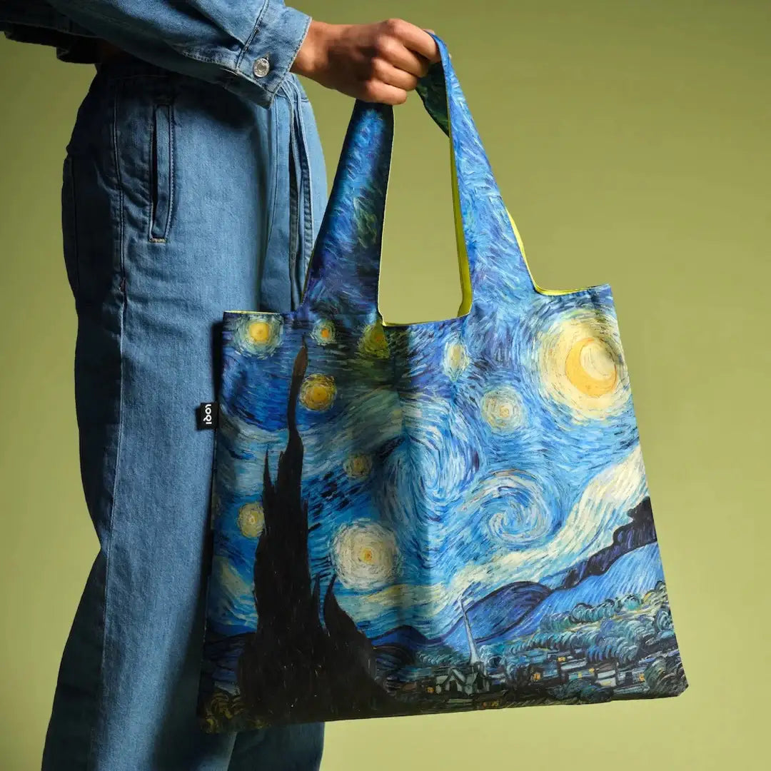 Recycled shopping tote featuring Van Gogh The Starry Night artwork