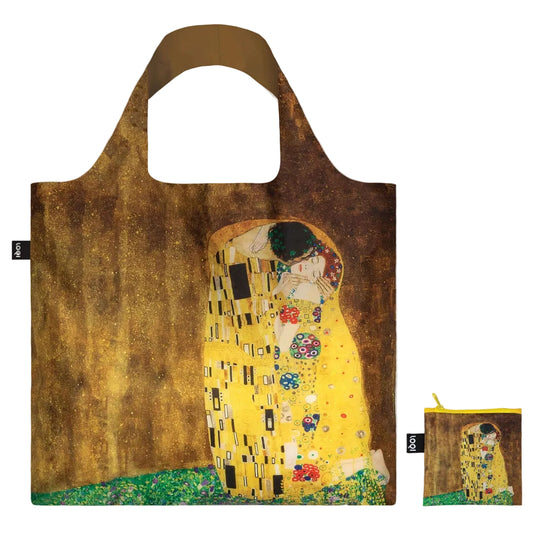 Klimt The Kiss tote bag with golden artwork print and zip pouch