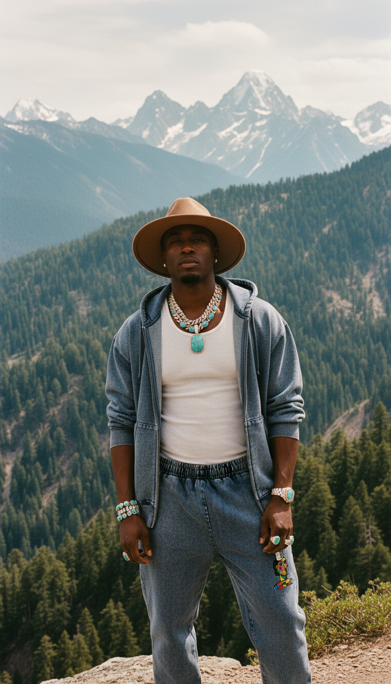 Love Bar Cubist Snow Wash Oversized Denim Unisex Hoodie