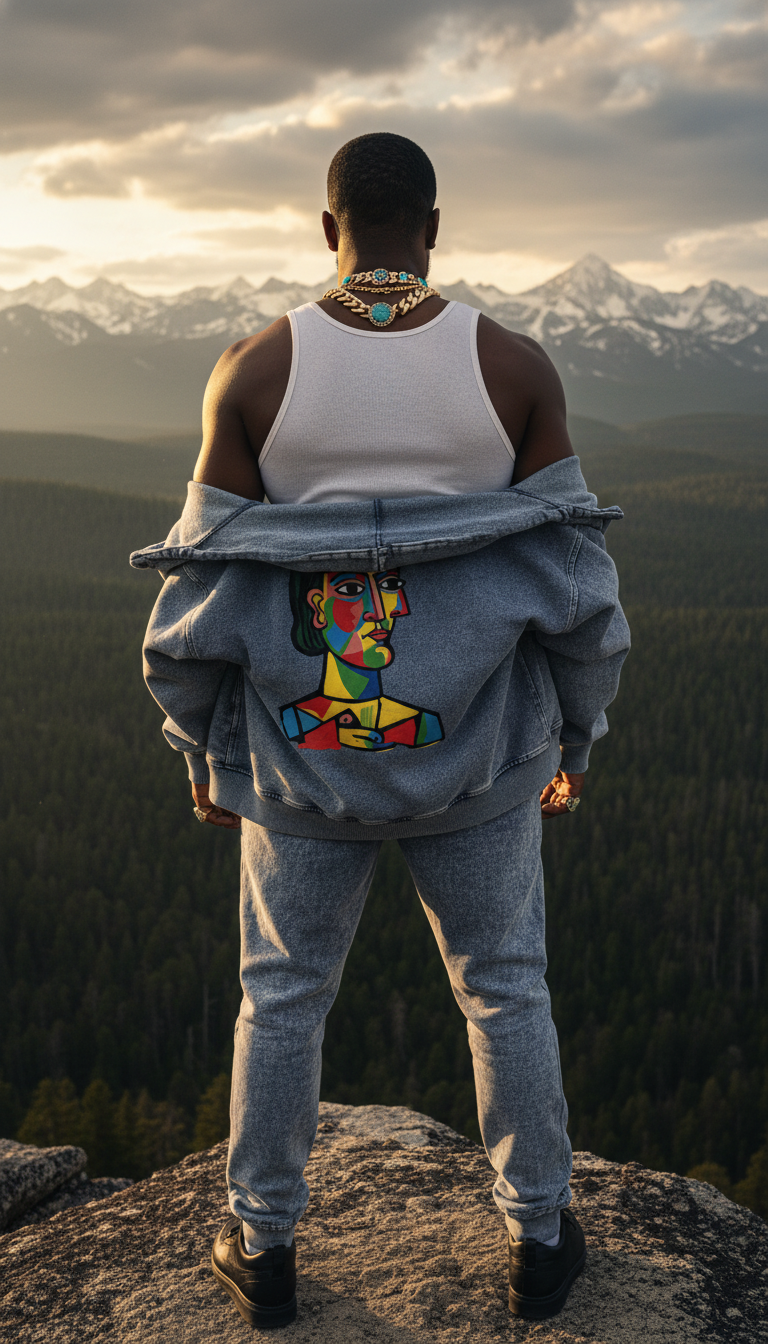 Love Bar Cubist Snow Wash Oversized Denim Unisex Hoodie