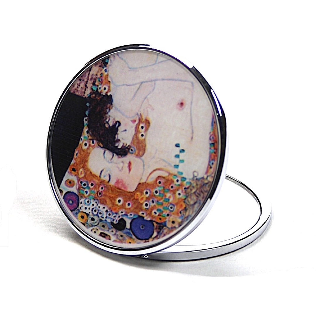 Art Nouveau compact mirror featuring Klimt mother and baby