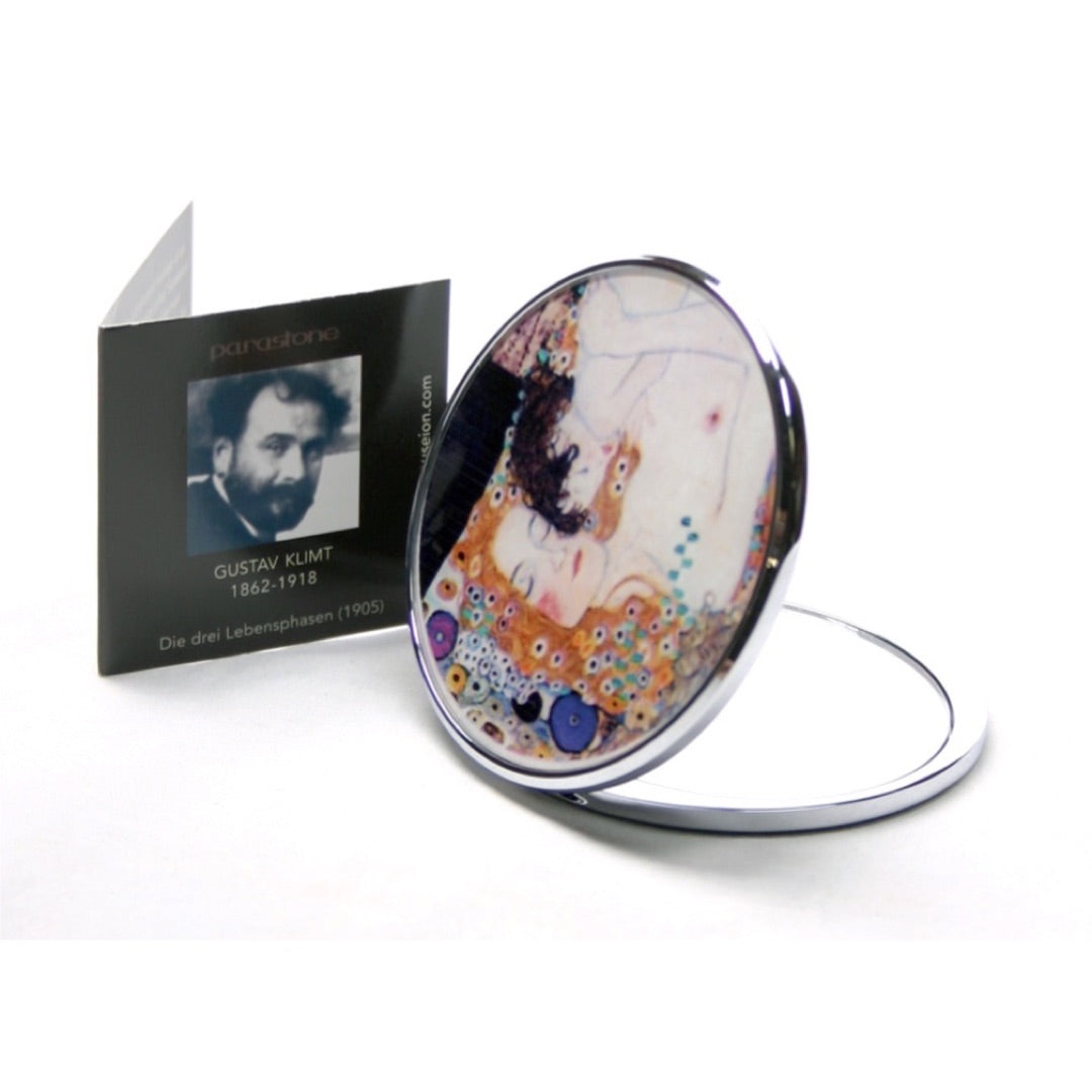 Klimt Mother and Child metal purse mirror with magnification