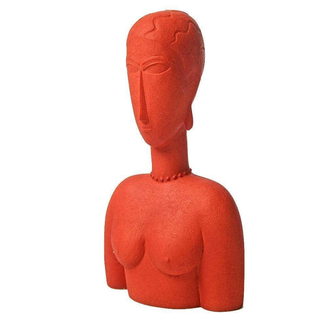 Three-quarter view of Modigliani Bust Statue MO14 reproduction of Le grand buste rouge 1913 painting, Parastone Mouseion Collection