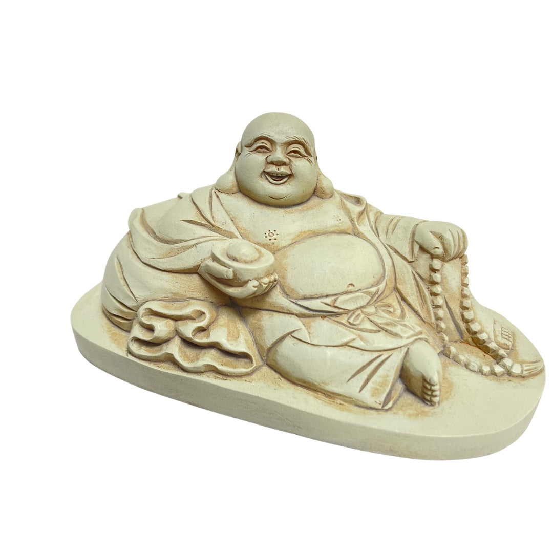 Reclining Happy Buddha Ho Tai Miniature Figurine, Gold and Red or Stone