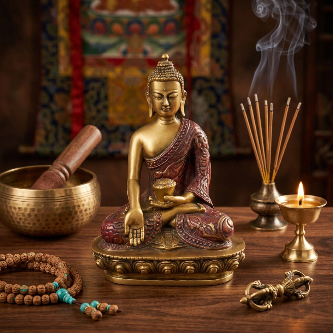 Buddha statue on a small altar for scale