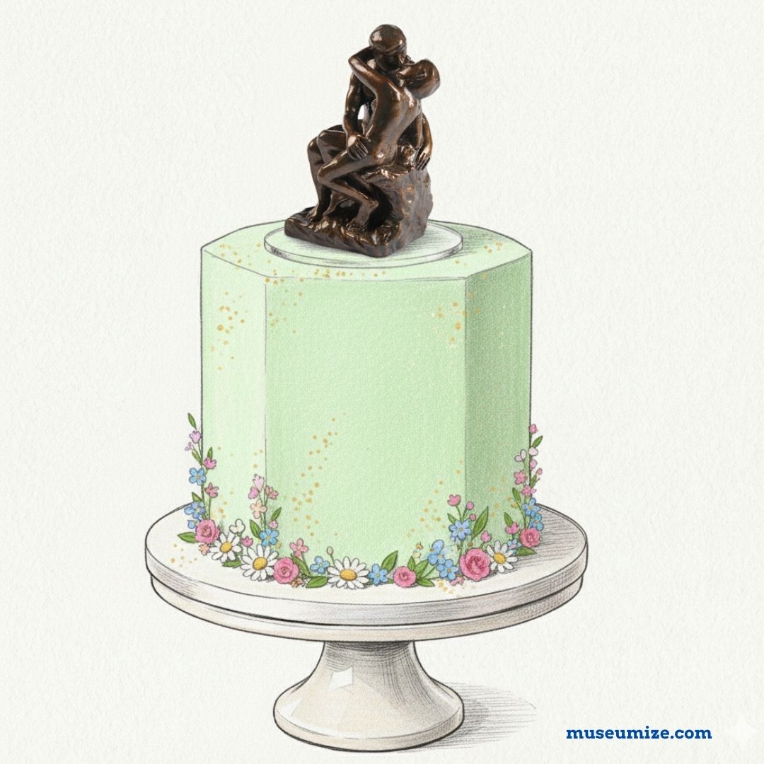 Small Rodin The Kiss sculpture bronze finish wedding cake topper.